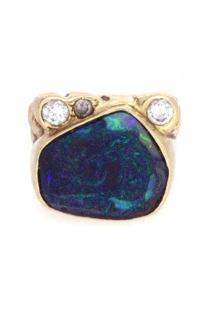 14K Yellow Gold Mineral & Diamond Handcrafted Ring (sz 10 1/2)