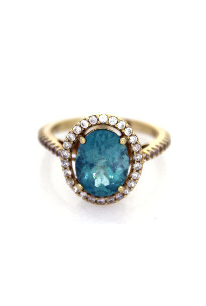 10K Yellow Gold Aqua Tourmaline & White Topaz Cocktail Ring (sz 5)