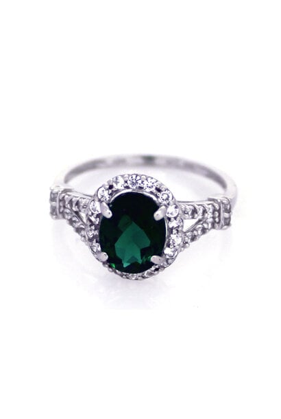 10K White Gold Emerald & White Topaz Ring (sz 8)