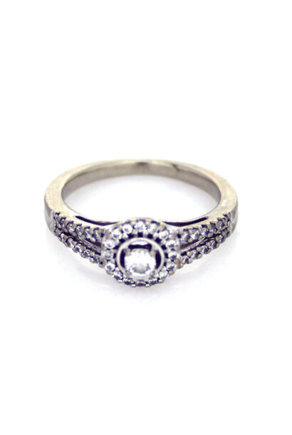 10K White Gold Diamond Halo Engagement Ring (sz 4 1/4)
