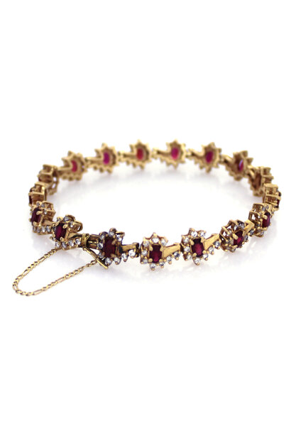 14K Yellow Gold Diamond & Ruby Bracelet (7 1/2")