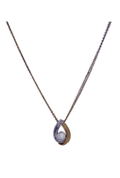 14K Two-Tone Pearl & Diamond Necklace (17 1/2")