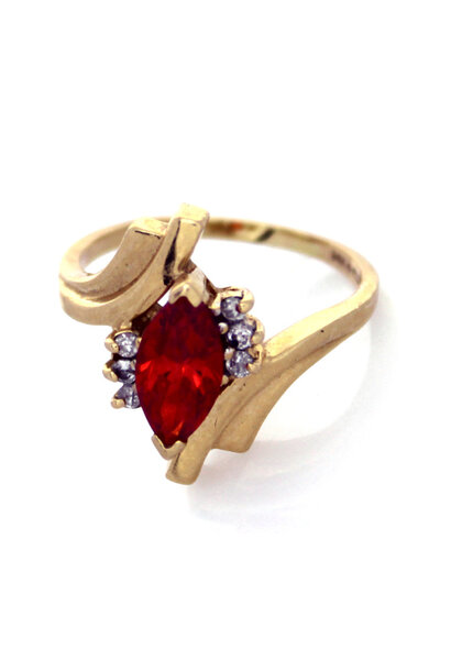 14K Yellow Gold Orange Tourmaline & Diamond Cocktail Ring (sz 6 1/2)