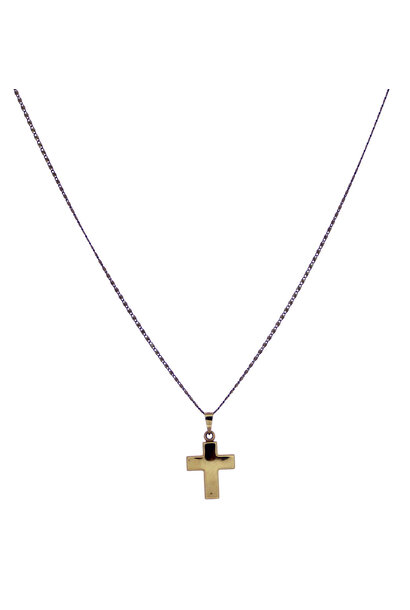 14K Yellow Gold Dainty Cross Necklace (16")
