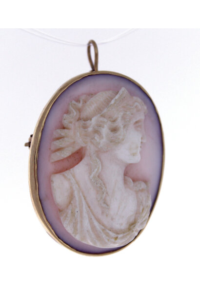 10K Yellow Gold Shell Cameo Brooch / Pendant