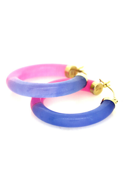 14K Yellow Gold Pink & Blue Jade Earrings