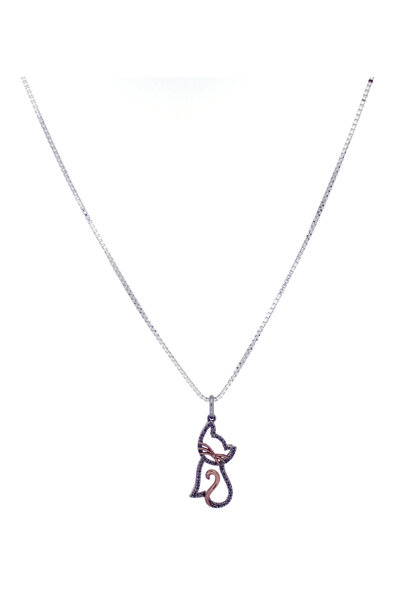 .925 Cat Pendant Necklace (16")