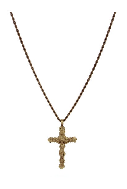14K Yellow Gold Cross Pendant and Rope Chain (18" / 2mm)