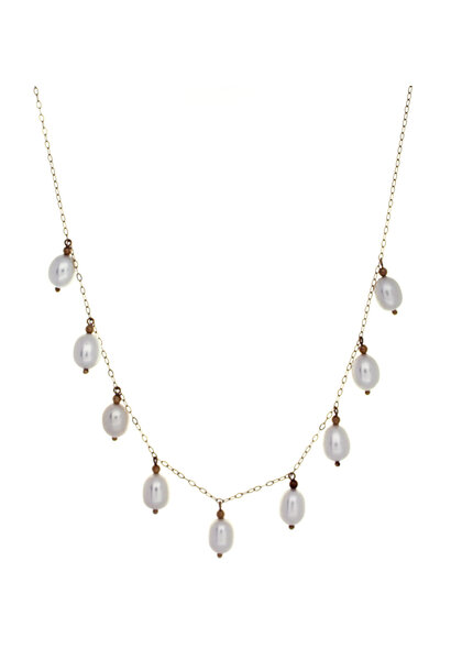 14K Yellow Gold Decorative Pearl Necklace (18")