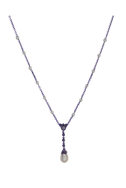 14K White Gold Vintage Pearl Necklace (16")