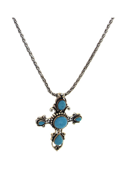 .925 Turquoise Tribal Cross Pendant (23")