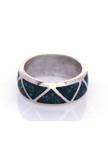 .925 Turquoise Inlay Tribal Ring (sz 8 1/2)