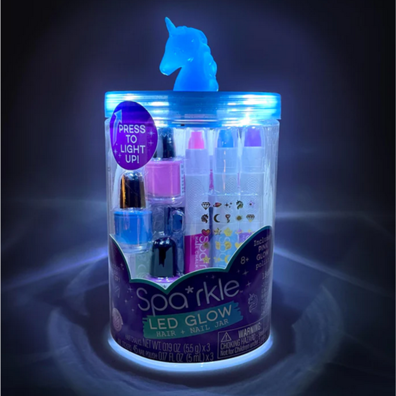 BRIGHT STRIPES Spa*rkle LED Glow Hair & Nail Jar - Blue Unicorn