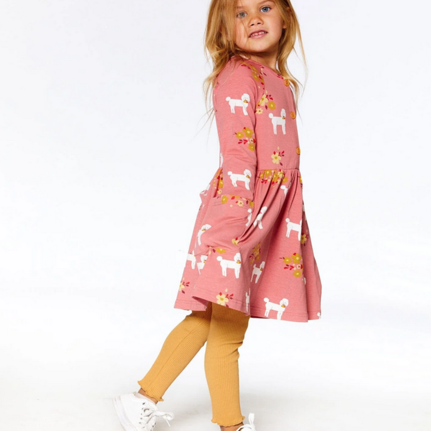 DEUX PAR DEUX Organic Jersey Dress With Pockets Pink Poodle Print