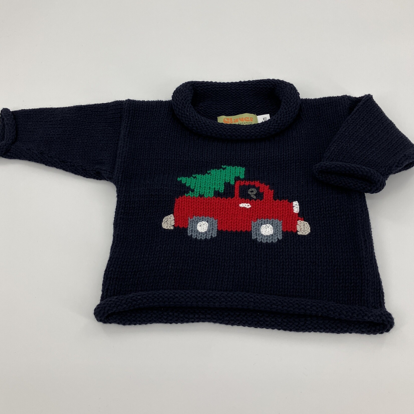 ACVISA/CLAVER Navy Sweater with Red Truck & Christmas Tree