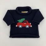 ACVISA/CLAVER Navy Sweater with Red Truck & Christmas Tree