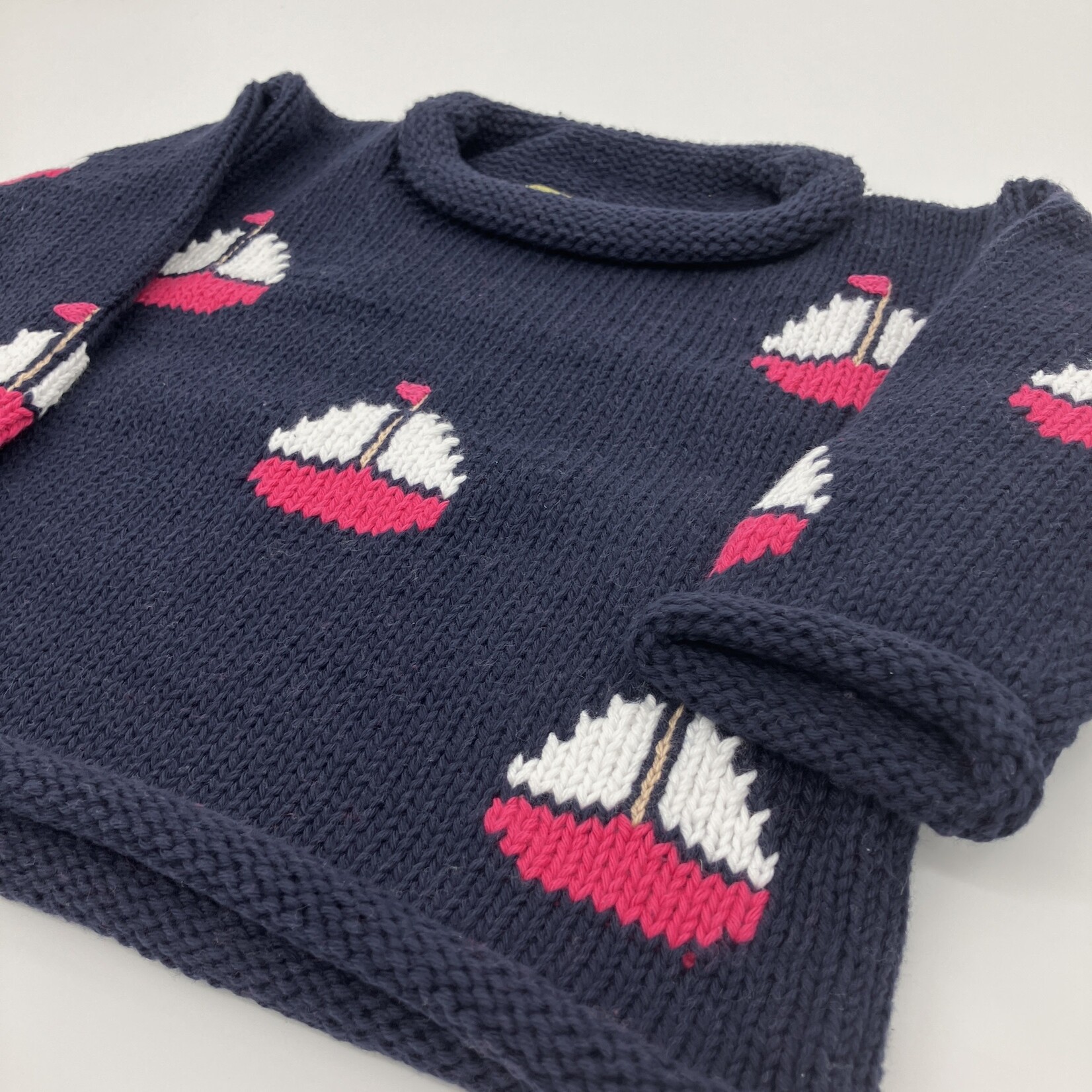 ACVISA/CLAVER Navy Sweater with Pink Sailboat