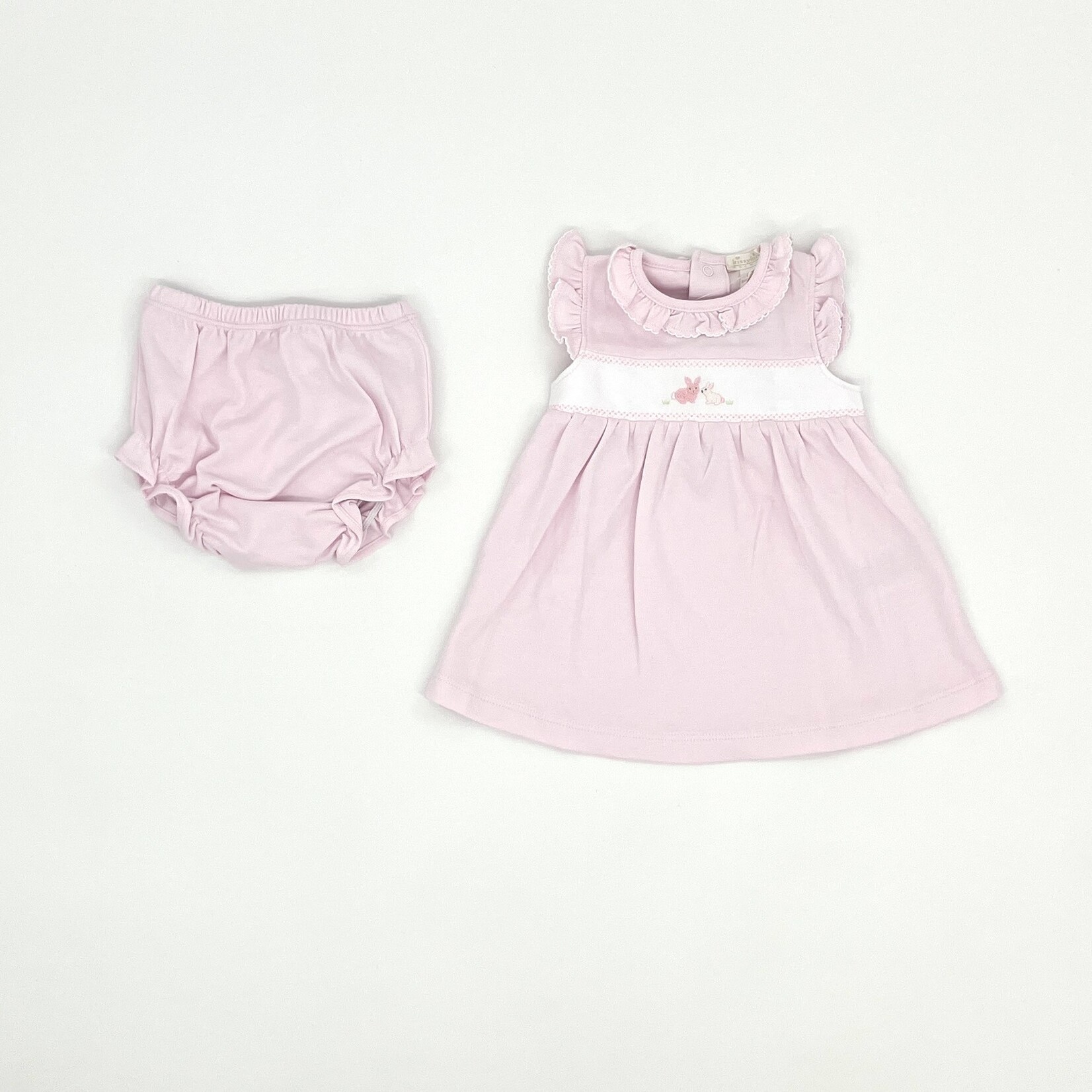 KISSY KISSY Pink Dress Set with Hand Embroidered Bunnies