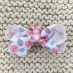WEE ONES Mini Easter-inspired Grosgrain Hair Bow with Small Pink Backside Bunny with Puff Tail
