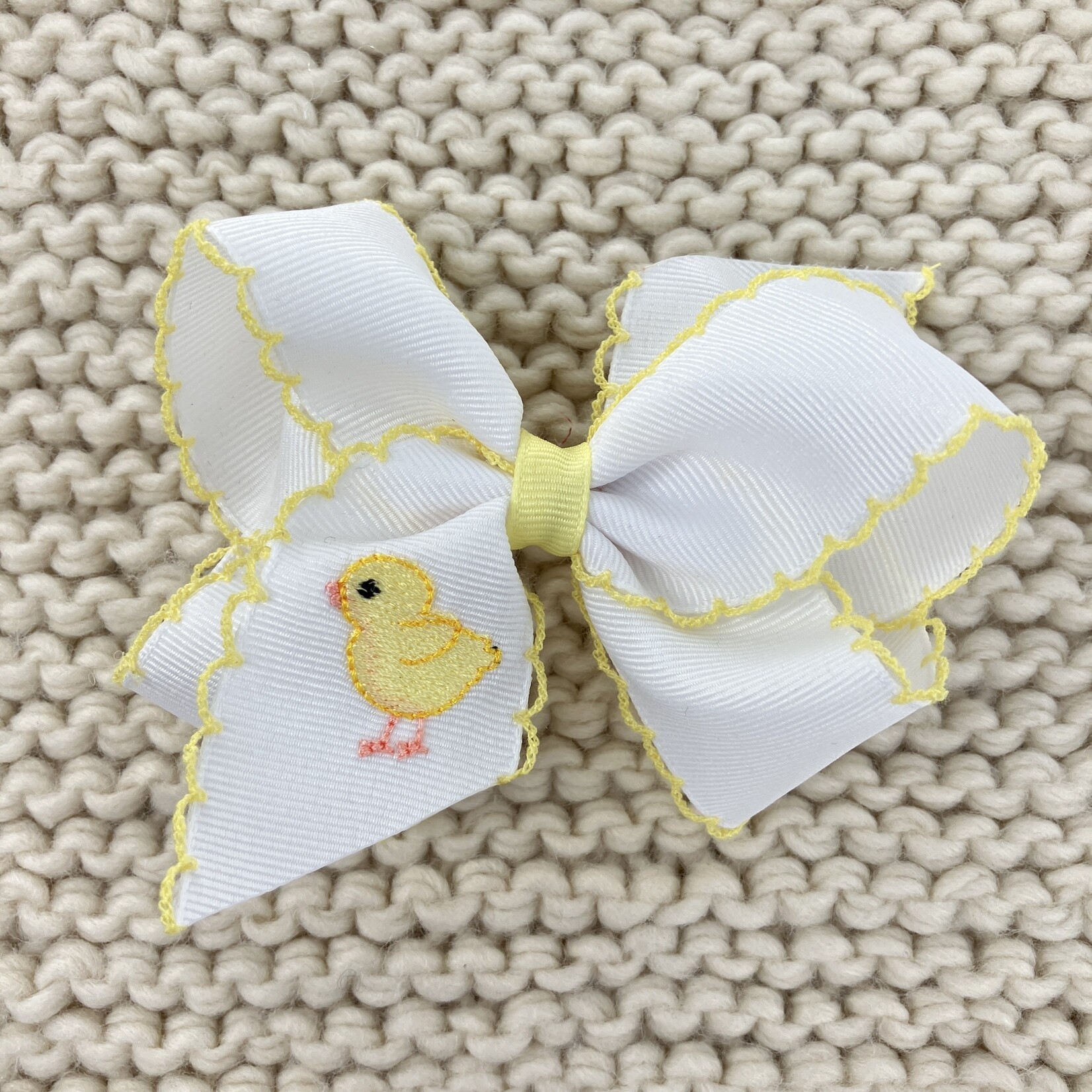 WEE ONES Medium Grosgrain Bow with Moonstitch Edge and Easter-inspired Embroidery on Tail