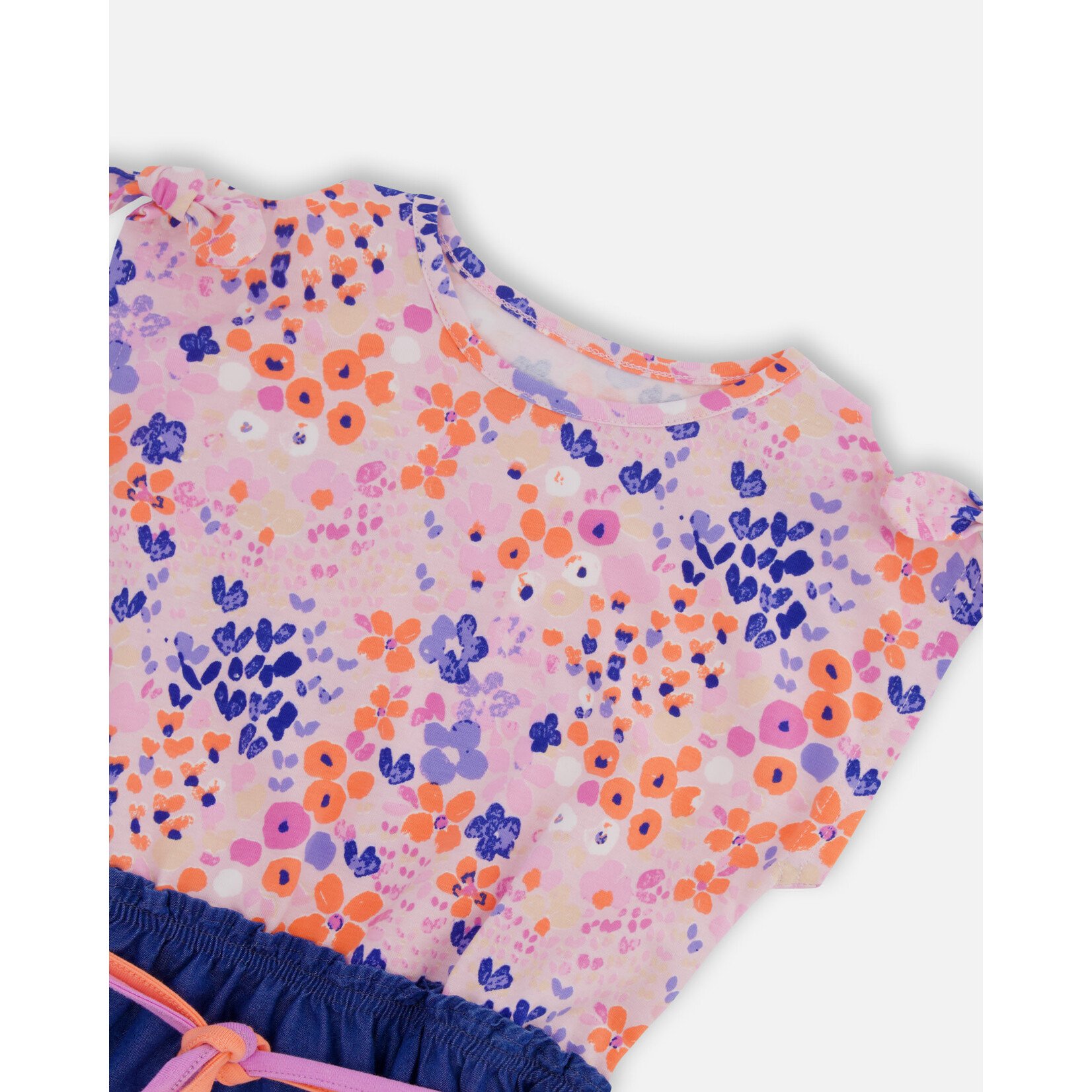 DEUX PAR DEUX Printed And Chambray Bi-Material Dress Lavender