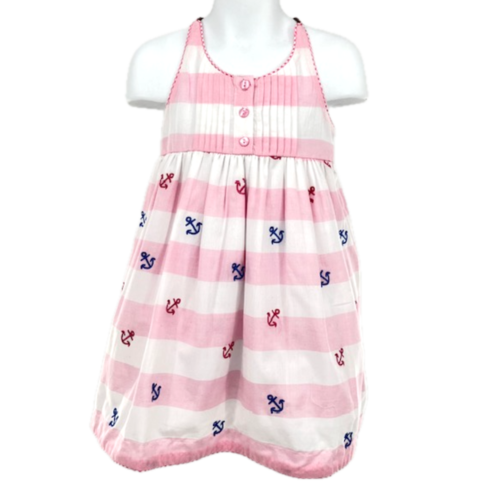 COTTON KIDS Striped Embroidered Anchor Dress