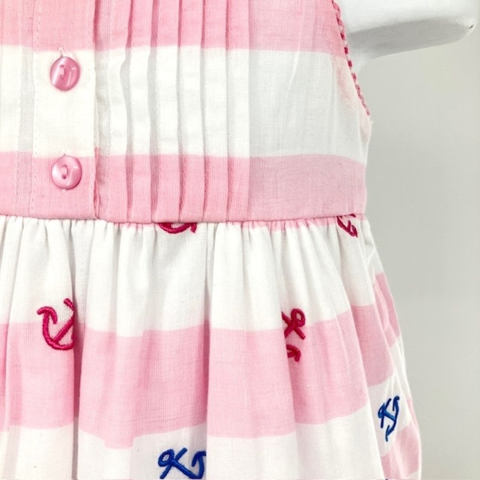 COTTON KIDS Striped Embroidered Anchor Dress