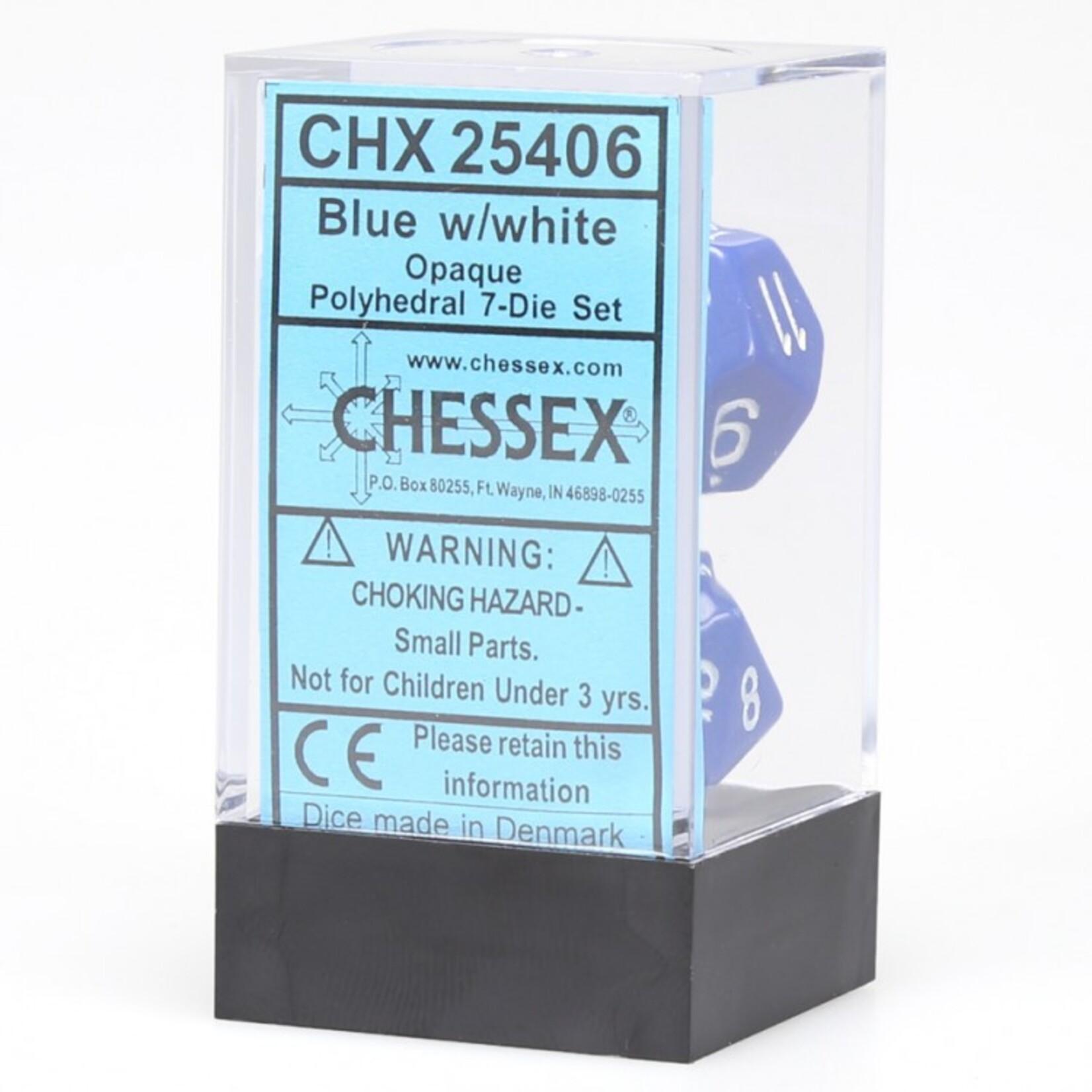 Chessex Chessex Opaque Blue with White Polyhedral 7 die set