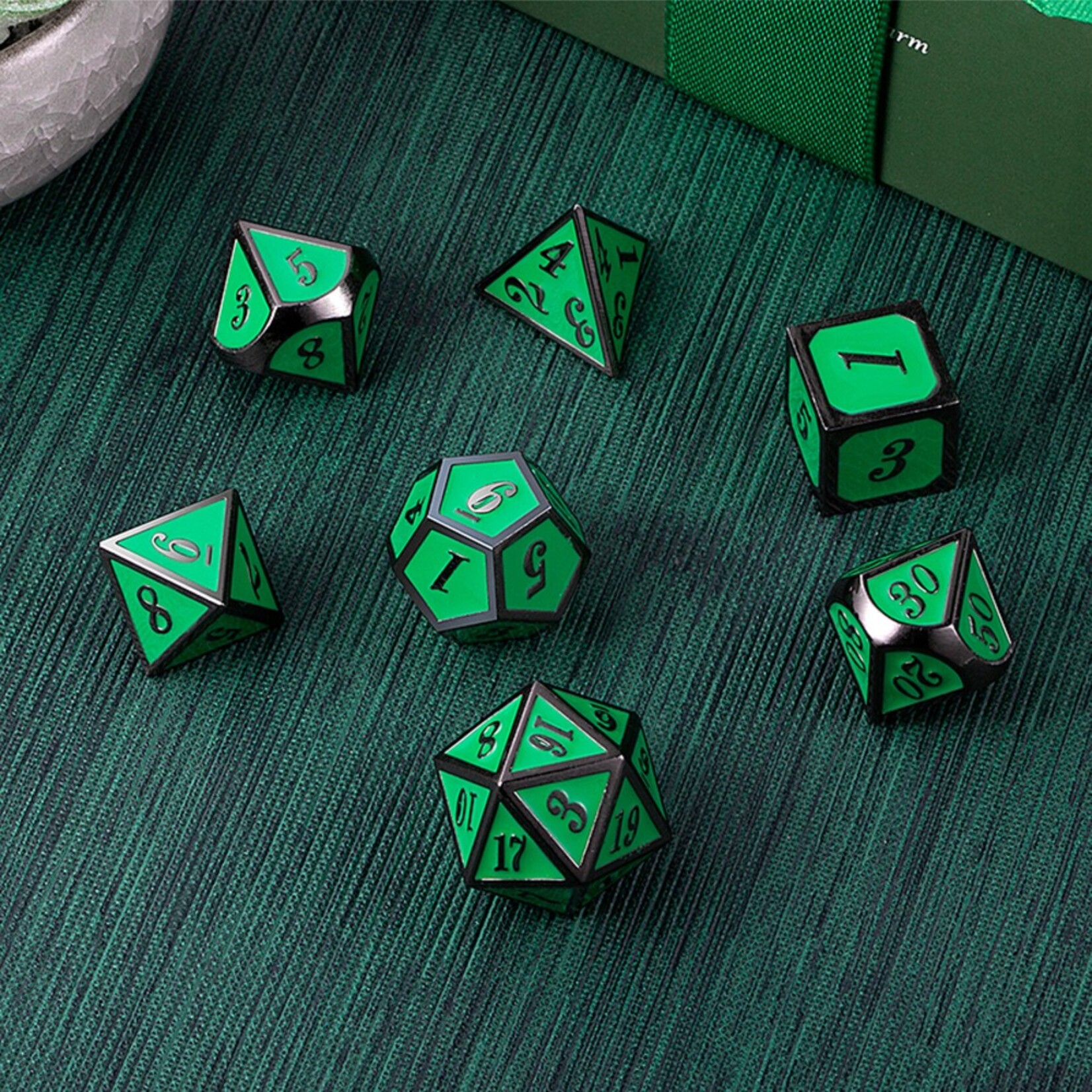 Dice Habit Dice Habit Apple Green and Gun Metal Polyhedral 7 die set