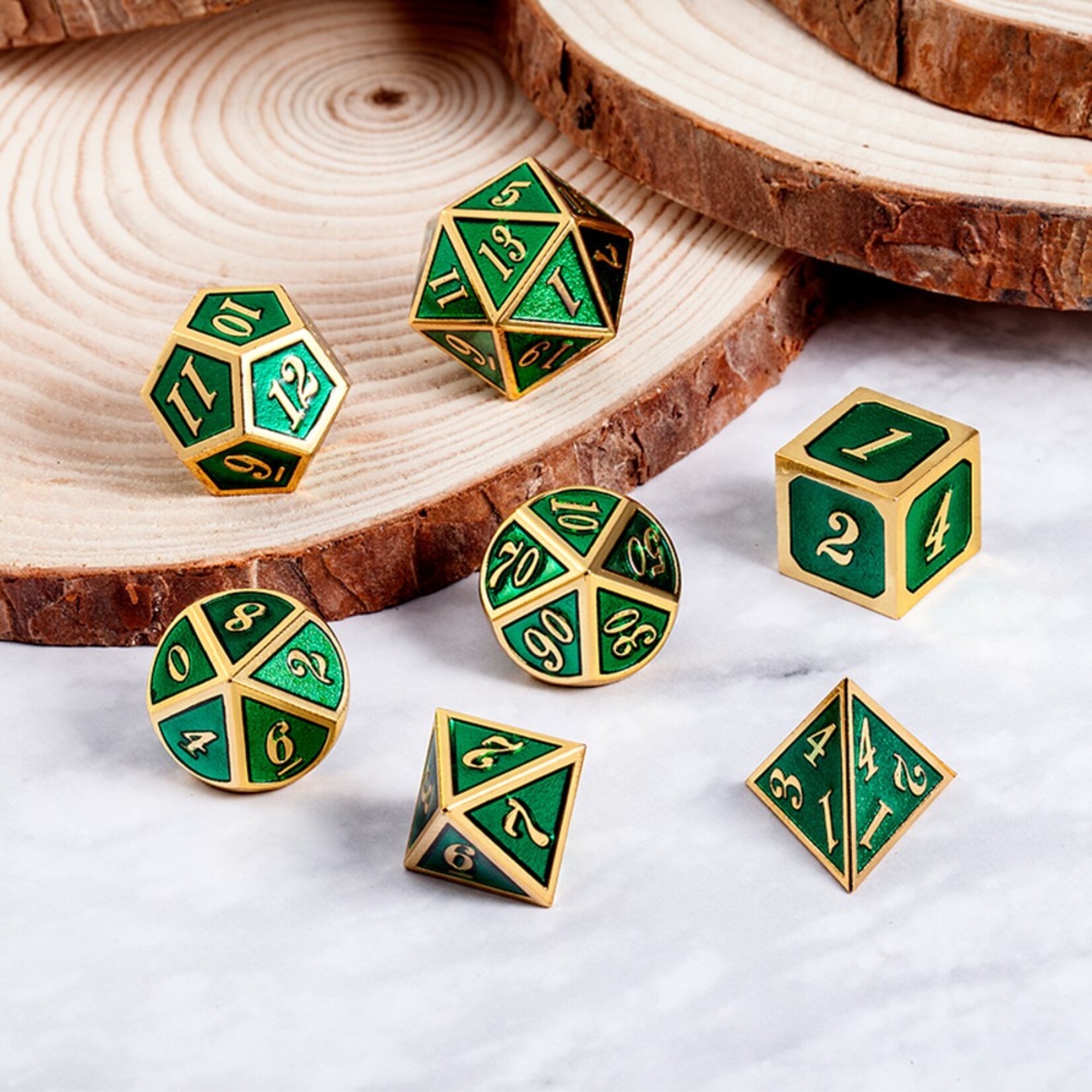 Dice Habit Dice Habit Green with Gold Metal Polyhedral 7 die set