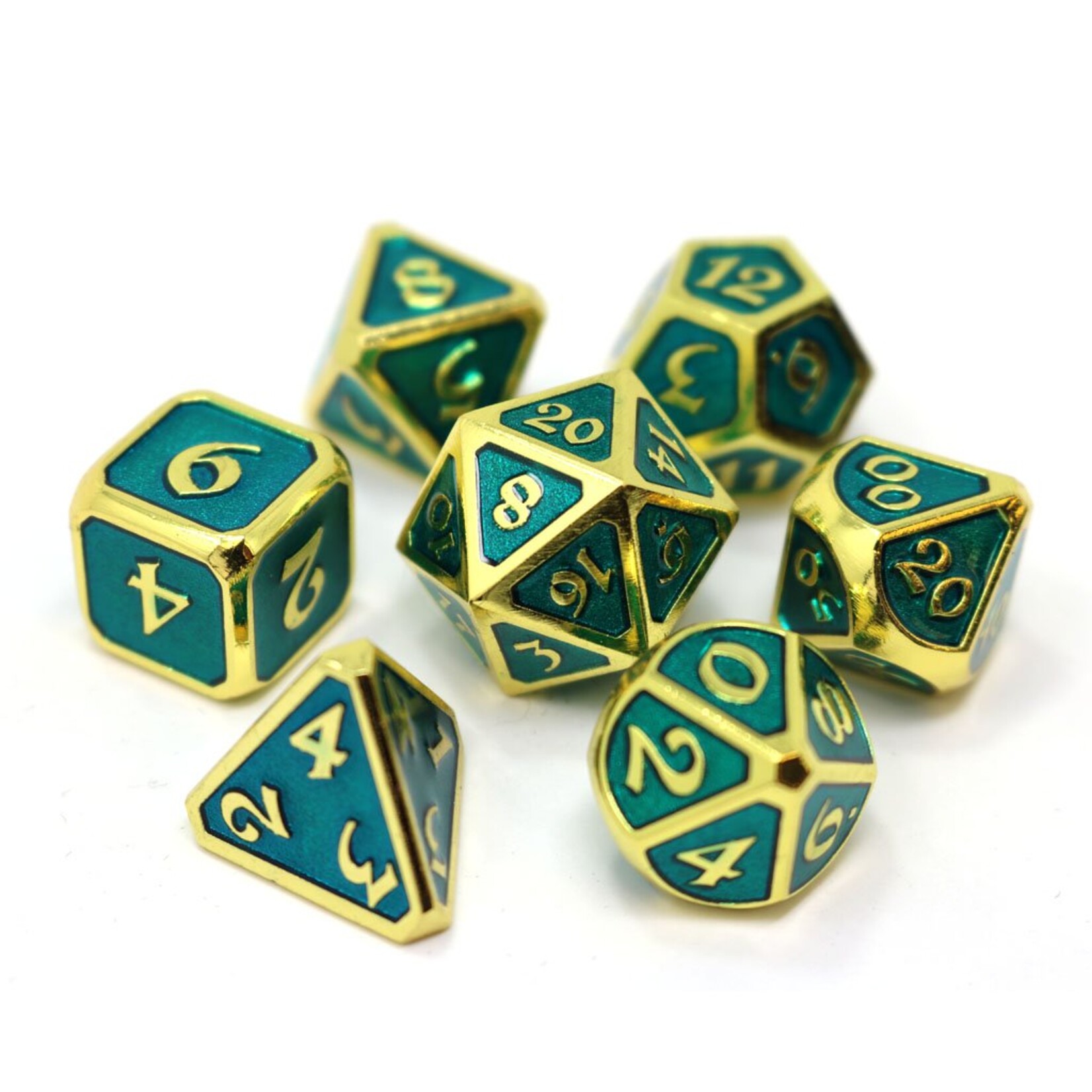 Die Hard Dice Die Hard Mythica Aquamarine with Gold Metal Polyhedral 7 die set