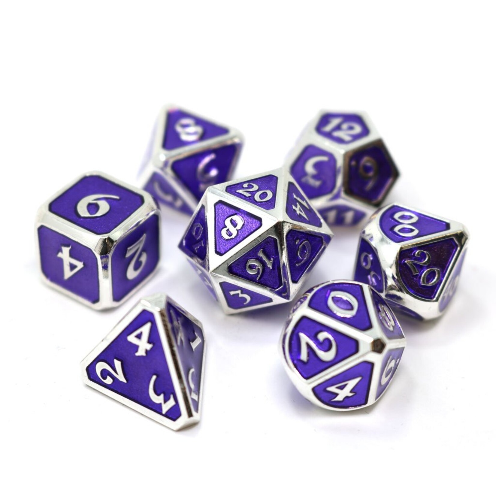 Die Hard Dice Die Hard Mythica Amethyst Purple with Platinum Metal Polyhedral 7 die set