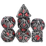 Dice Habit Dice Habit Hollow Dice Set Skeleton Gunmetal and Red Polyhedral 7 die set