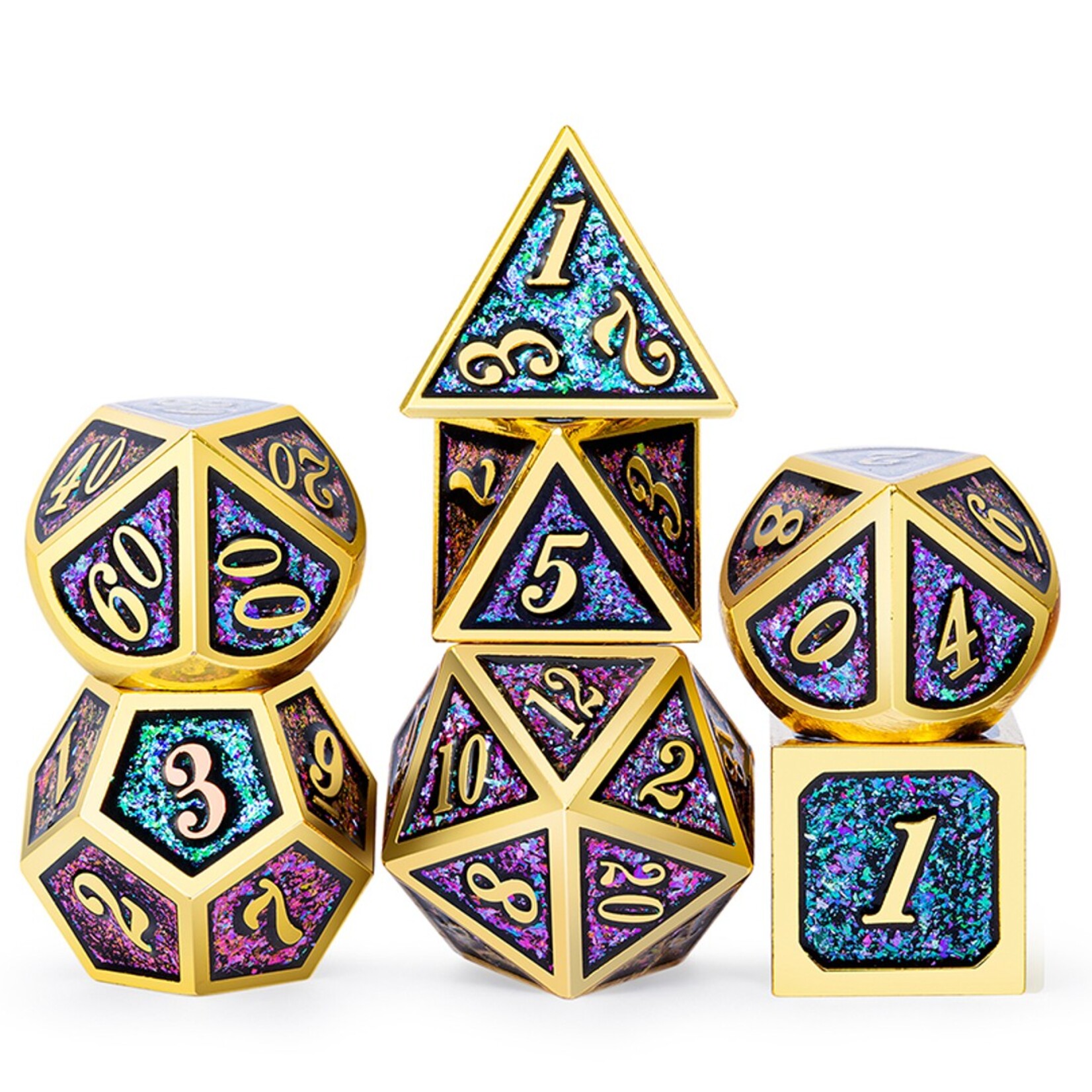 Dice Habit Dice Habit Carnival Sparkle Blue / Purple / Green with Gold Polyhedral 7 die set