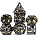 Dice Habit Dice Habit Hollow Dice Set Dragon Black and Gold Metal Polyhedral 7 die set