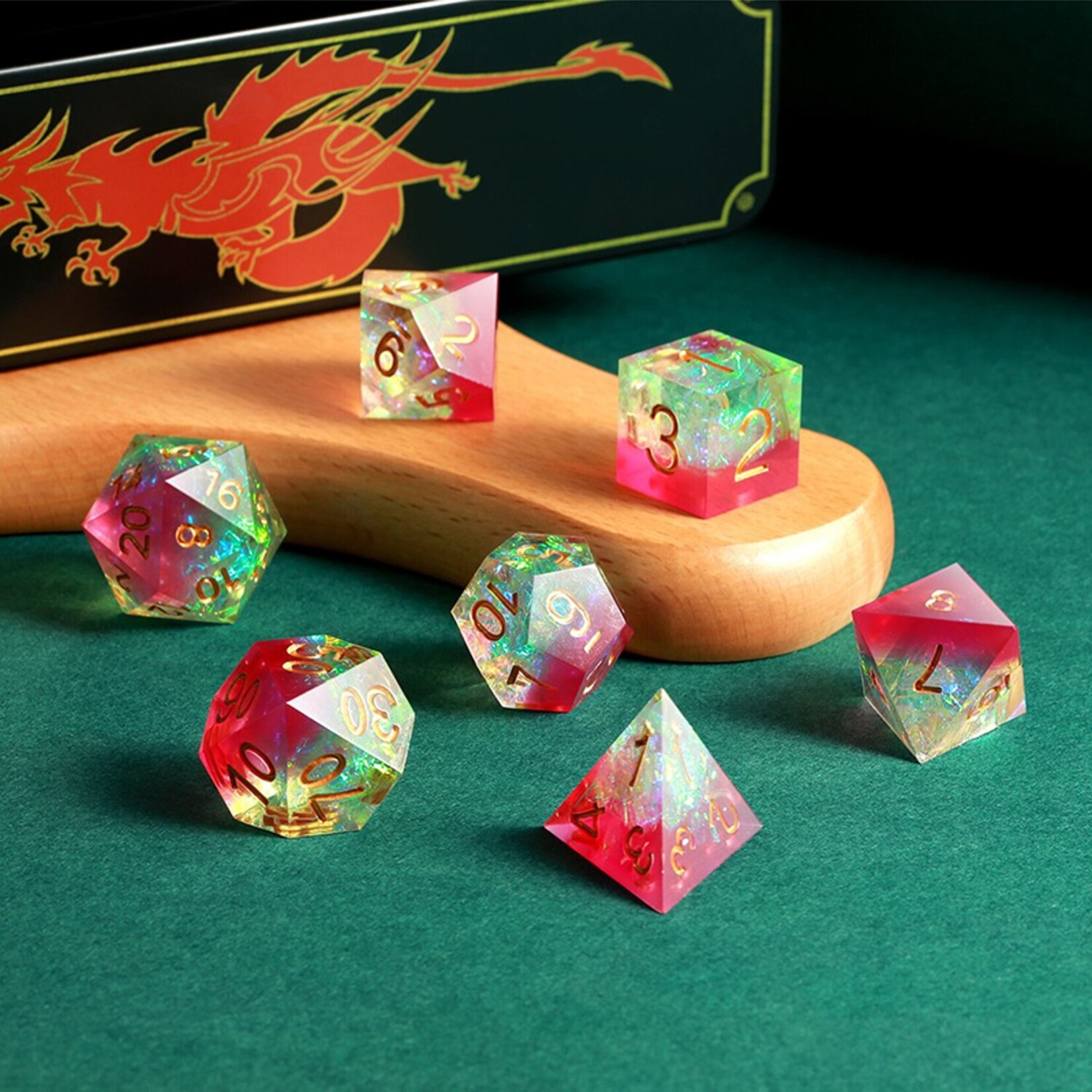Dice Habit Dice Habit Sharp Edge Tourmaline Polyhedral 7 die set
