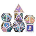 Dice Habit Dice Habit Robotics Rainbow with Brushed Silver Metal Polyhedral 7 die set