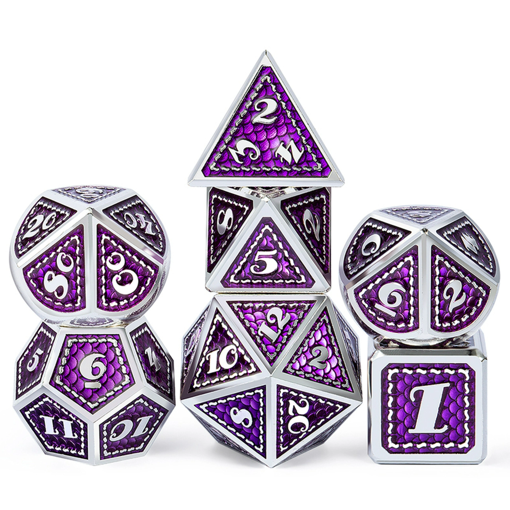 Dice Habit Dice Habit Amethyst Purple with Silver Metal Polyhedral 7 die set