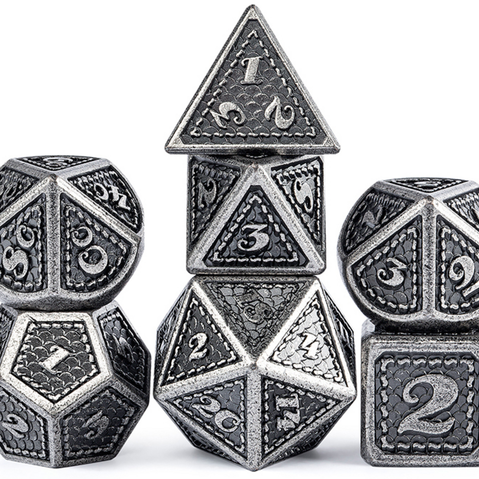 Dice Habit Dice Habit Knight Silver with Silver Metal Polyhedral 7 die set