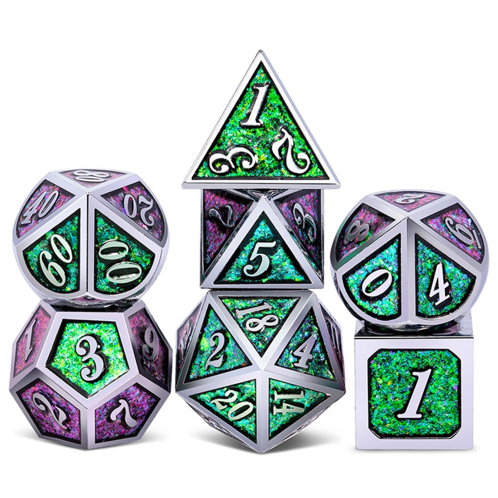 Dice Habit Dice Habit Cathedral Sparkle Green with Silver Polyhedral 7 die set