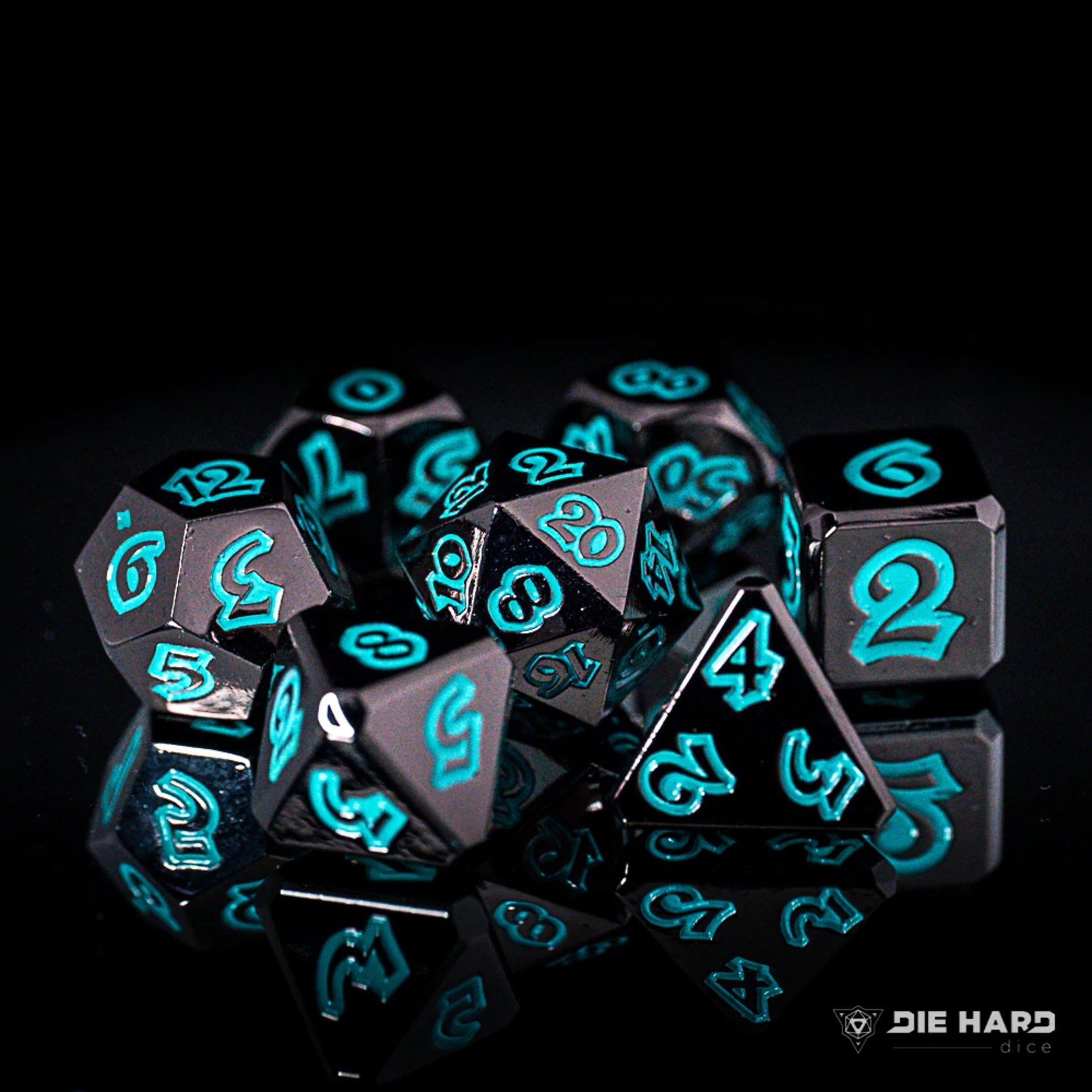 Die Hard Dice Die Hard Lumina Forbidden Lagoon Black with Teal Metal Polyhedral 7 die set