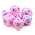 Heng Da Manufacturing HD Dice Opaque Creamy Ice Pink with Blue Polyhedral 7 die set