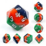 Heng Da Manufacturing HD Dice Layer Christmas Tree Green / Red / Blue with White Polyhedral 7 die set