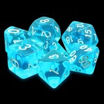 Heng Da Manufacturing HD Dice Transluscent Azure Gems Blue with White Polyhedral 7 die set