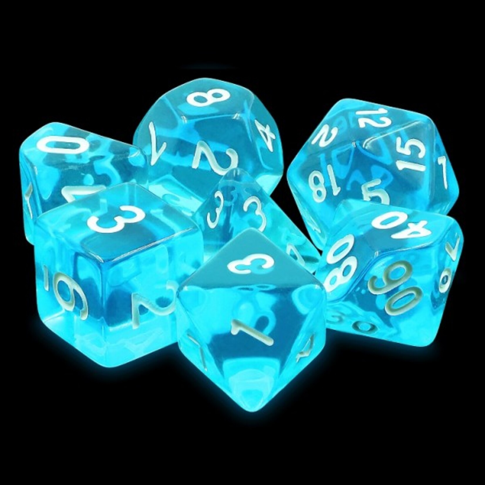 Heng Da Manufacturing HD Dice Transluscent Azure Gems Blue with White Polyhedral 7 die set