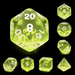 Heng Da Manufacturing HD Dice Transluscent Sun Gems Yellow with White Polyhedral 7 die set