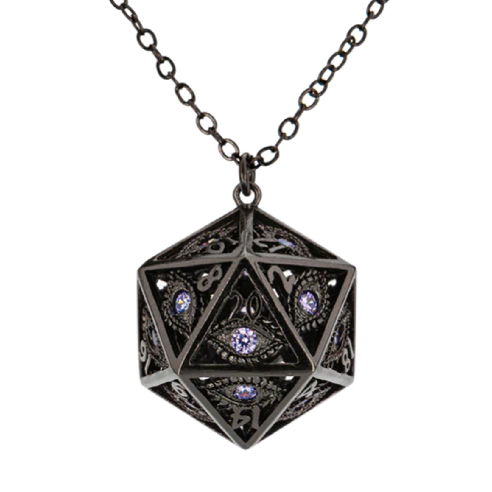 HYMGHO Dragon's Eye d20 Necklace Gunmetal with Purple Gems