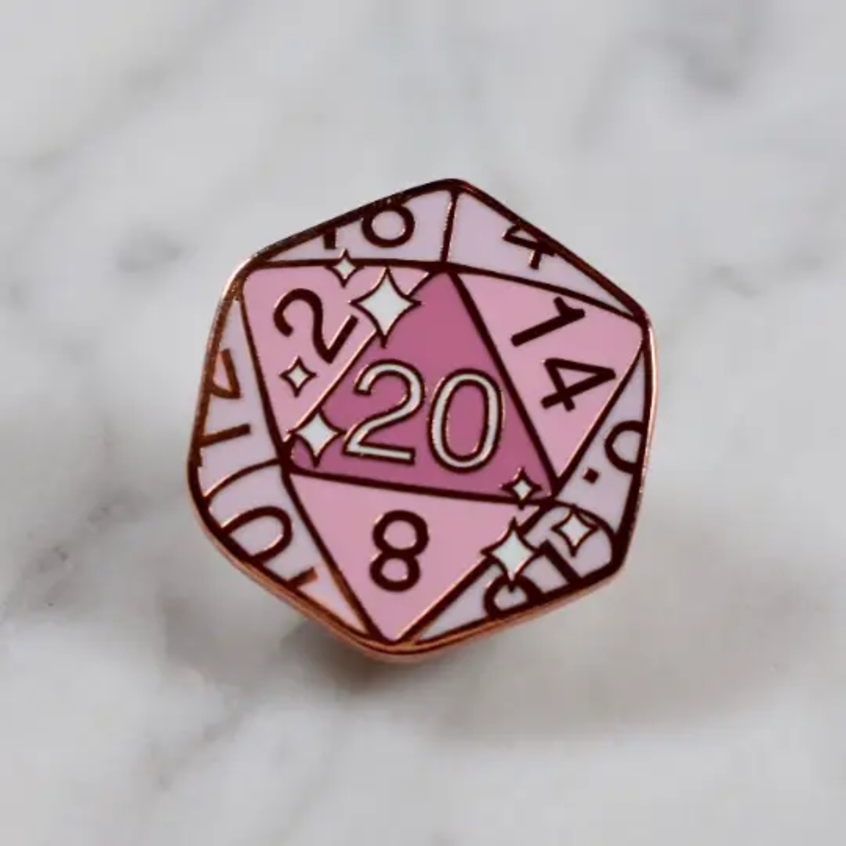Livelygold Rose Quartz d20 Enamel Pin