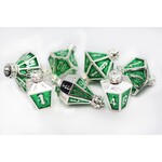 Foam Brain Games Moonlit Lantern Silvered Acidfire Metal RPG dice 7 die set