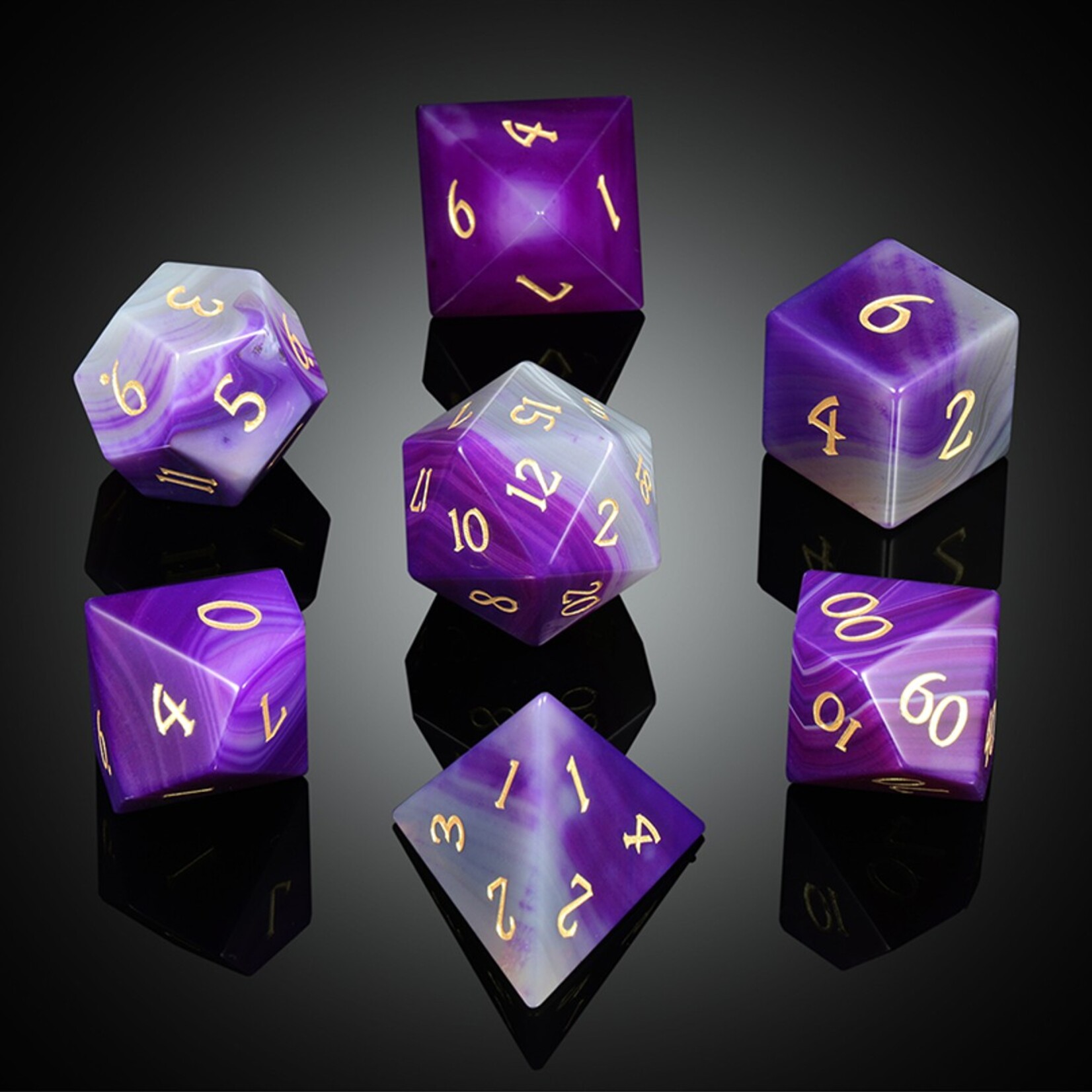 Dice Habit Dice Habit Gemstone Purple Agate Natural Polyhedral 7 die set